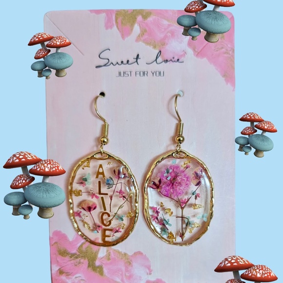 Personalized earrings with real flowers - Picture 3 of 5